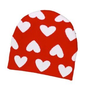New White Hearts on Red Beanie